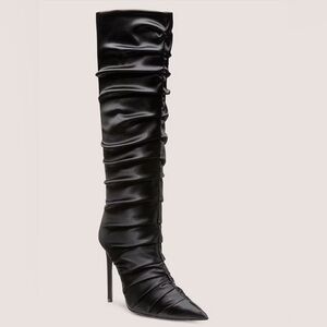 Stuart Weitzman Stuart Ruched Black Satin Stiletto Boots 6